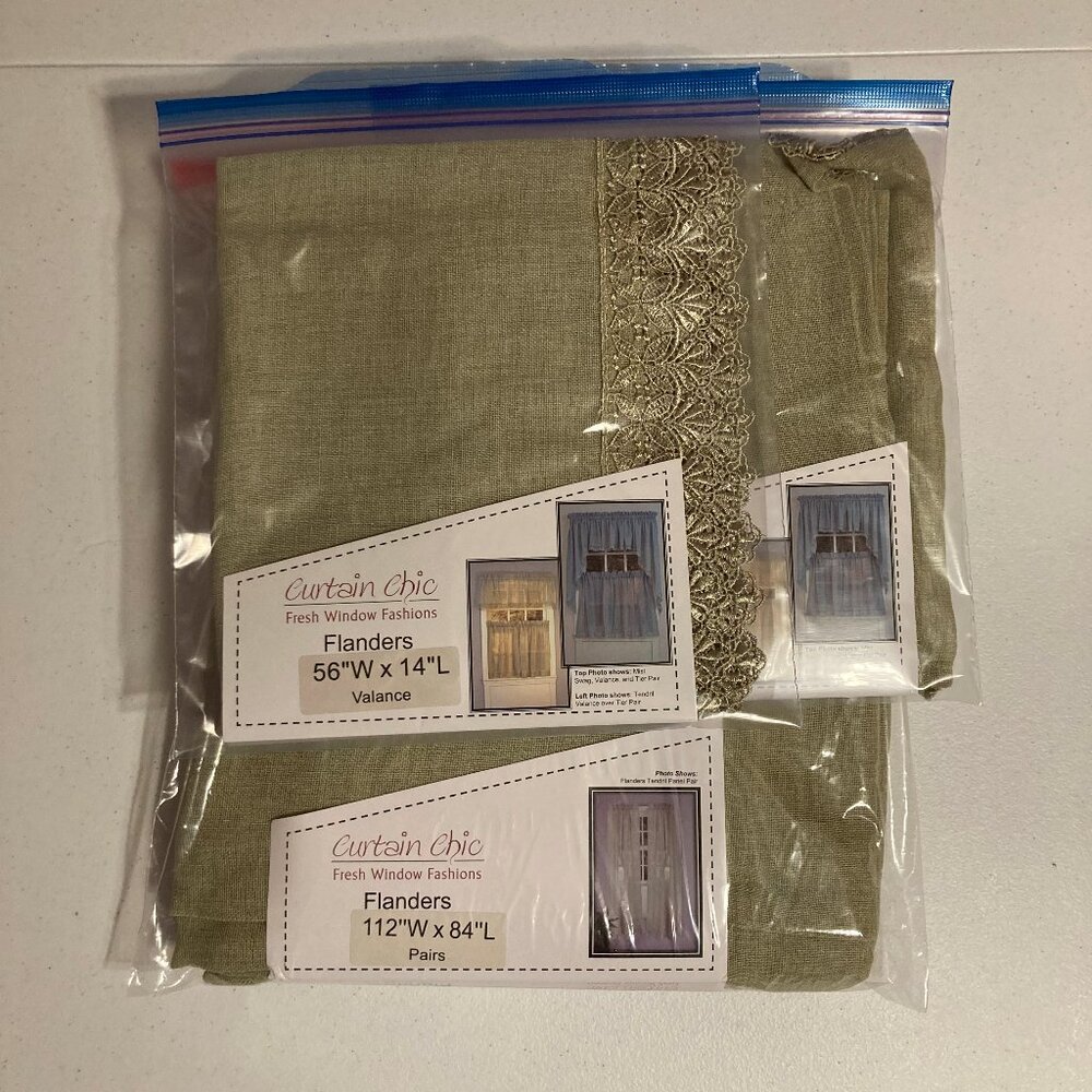 Sage Green Color with Lace Trim Curtian Set